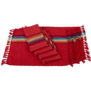   Placemats and 4 Matching Stripe Napkins, Set of 8, Red