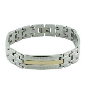   Two Tone Greek Key Link Watch Style Mens Bangle Bracelet Jewelry