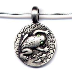 Green Crystal Frog Pendant Necklace 16 Sterling Silver Chain Animal 