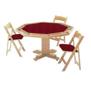 Kestell 57 Pedestal Base Natural Oak Poker Table with Burgundy Fabric 