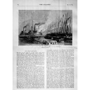  1870 SPANISH GUNBOATS STEAM SHIPS SAILING OLD PRINT