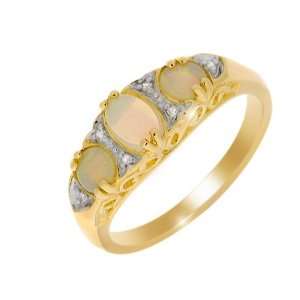  9ct Yellow Gold Opal & Diamond Ring Size 5.5 Jewelry