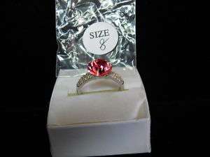 Sterling Silver Pink & Cubic Zirconia ring Size 8 #12  