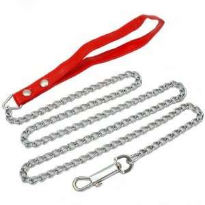  4 Chain Link Dog Leash Leather Handle Pet Walking Tool 