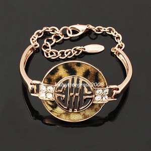 18K Rose Gold GP Swarovski Crystal leopard Chain Bracelet B135  