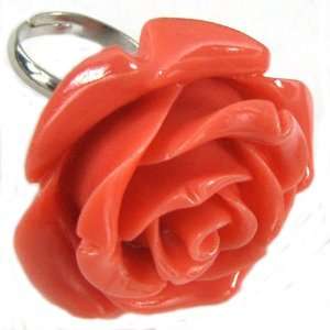  37mm pink coral carved rose flower adjustable ring size 5 