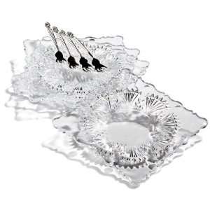 Godinger Set of 4 Crystal Dessert Plates with Forks  