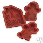   Man Lady & House Silicone Christmas Shaped Cake Pan Set 3 Red NEW