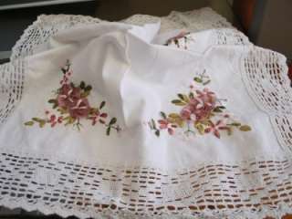 Ribbon Embroidery Crochet Lace Table Topper S White  