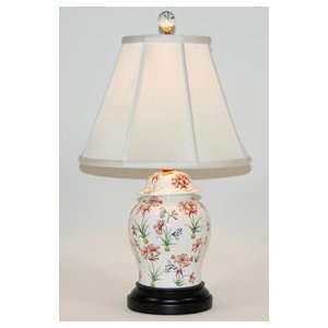   Traditional Red & Blue Floral Porcelain Table Lamp
