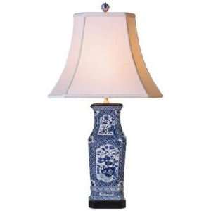   and White Contoured Square Porcelain Vase Table Lamp