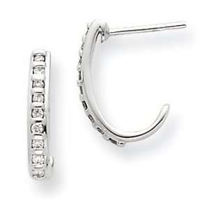 14K White Gold Diamond J Hoop Post Earrings Jewelry