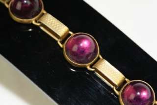   Deco Brass Purple Gumdrop Glass Cabochon Link Slave Bracelet  