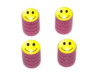 Smiley Happy Face   Tire Rim Valve Stem Caps   Pink  