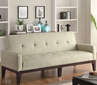   CREAM BYCAST LEATHER OR BLUE/ GRAY MICROFIBER SOFA BED FUTON  