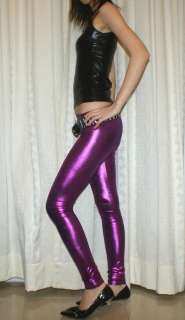 Shiny purple leggings punk rock emo tight pants S pt245  