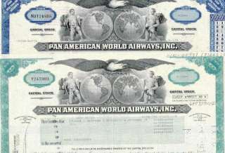 PAN AM stock certificate set   5 different types  