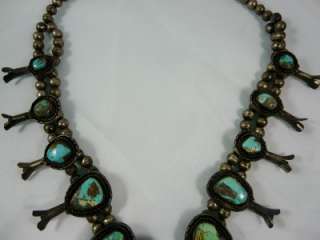   Sterling Silver Bisbee Turquoise Squash Blossom Necklace Nice  