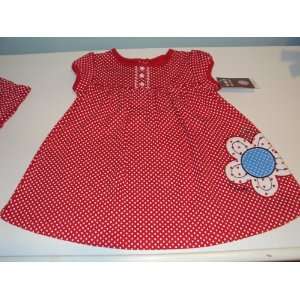   Girls 2 piece Red Polka Dot Cotton Knit S/S Dress Set 9 Months Baby