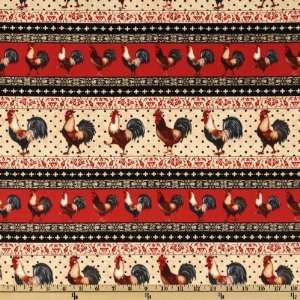  44 Wide Rooster Stripe Red Fabric By The Yard Arts 