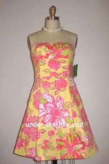 NWT Lilly Pulitzer BLOSSOM Strapless DRESS 4 Starfruit Yellow Floral 