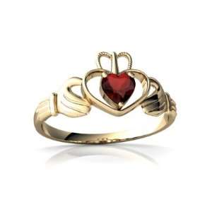   Gold Heart Genuine Garnet Celtic Claddagh Ring Size 8.5 Jewelry