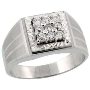  Sterling Silver Mens 9 Stone Frosted Stripe Sides Square Mens Ring 