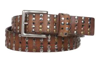  Cowhide Multi Metal Circle Studded Vintage Oil Tanned Leather Belt