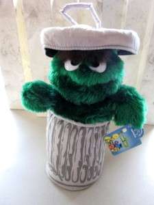 Plush OSCAR THE GROUCH & Trash Can 12 Sesame Street  