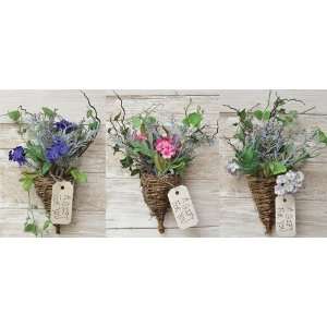 Silk Flowers & Herbs Grapevine Basket 