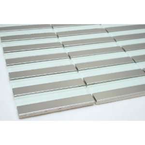  White Glass Tile + Silver Stainless Steel Tile (Strip 