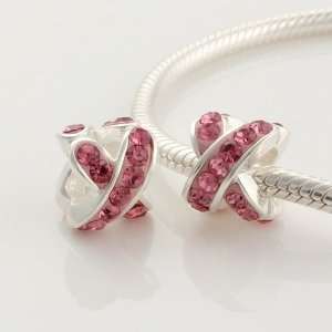  925 Sterling Silver X with Pink Czech Crystal Charms 
