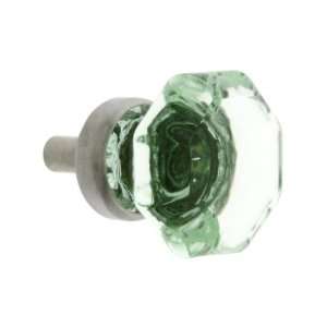  Small Octagonal Pale Green Glass Knob With Brass Base in 