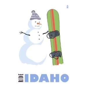  Idaho, Snowman with Snowboard Sports Premium Poster Print 