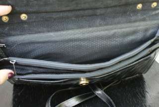 Vintage Eel Bag Purse Square Black Sling Clutch Skin Handbag Leather 