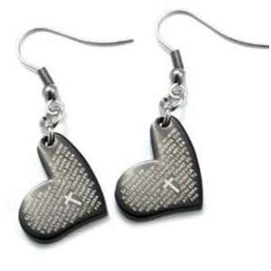   Dangling Heart Earrings with Religious Prayer in Spanish Jewelry