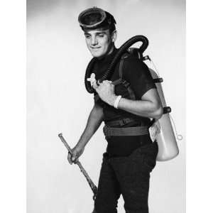  Man Wearing Scuba Gear, Carrying Speargun Photographic 