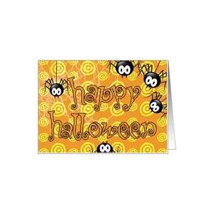  happy halloween whimsical spiders spinning web Card 