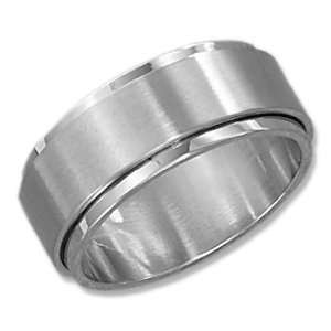 Stainless Steel 9mm Brushed Spinner Band with High Polish Edges (size 