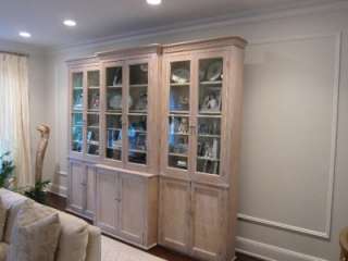 Antique Pine Wall Unit Cabinet Hutch in White Washed Slightly 