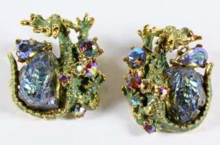   1950s HAR Dragon with Jewels & Egg Rhinestone Clip On Earrings  