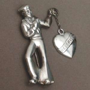   Heart Sweetheart Pin Vintage Sterling Silver WW II Navy Brooch  