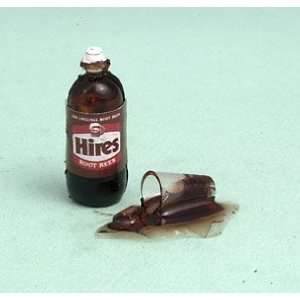    Dollhouse Miniature Spilled Root Beer with Bottle 