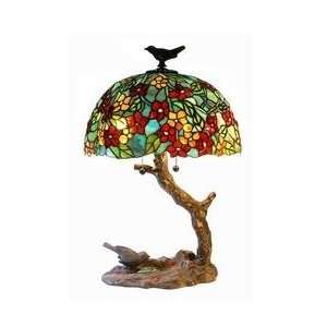  Tiffany Style Floral with Bird in a Tree Table Lamp