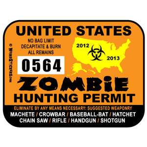 United States Zombie Hunting Permit Vinyl Sticker   Individually 