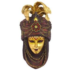 Maroon and Gold Carnival Mask with Turban Wall Plaque  