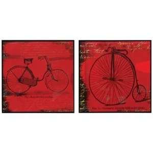  Set of 2 Bicycle I/II 21 Square Bold Red Wall Art