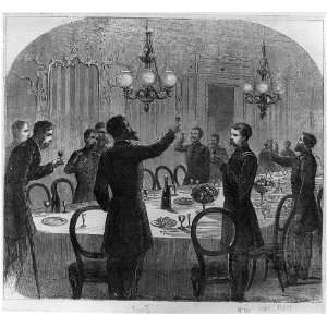  1864,Men in Civil War uniforms, toasting with wine