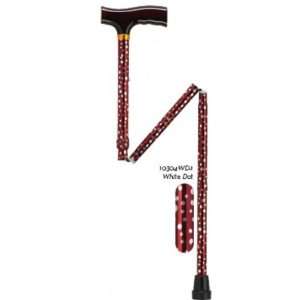   Height Adjustable, Aluminum Folding Cane   Red with White Dots Design